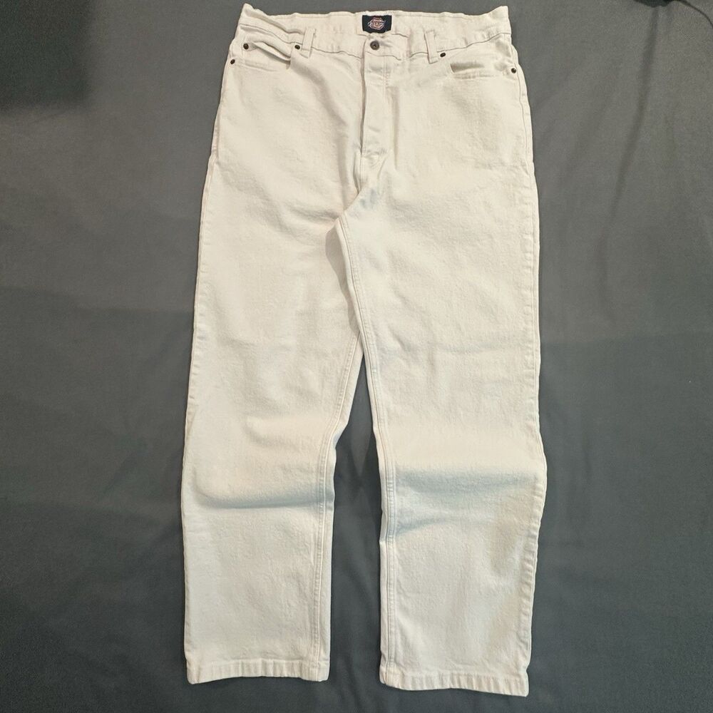 Dickies Jeans Mens 38x32 White Denim Button Fly High Rise Workwear Painter